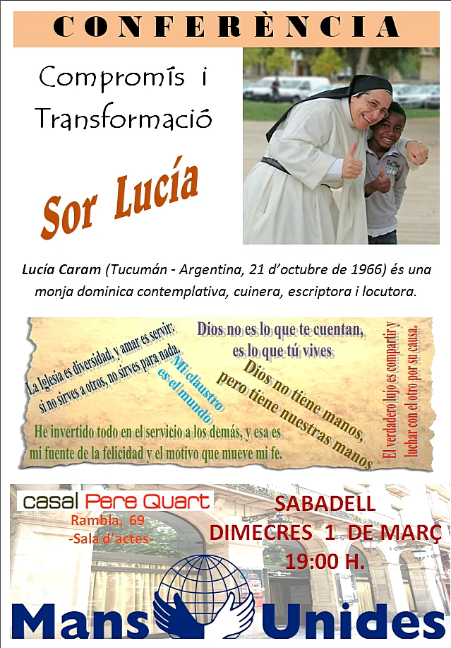 Cartell presentació de la conferència de Sor Lucía Caram